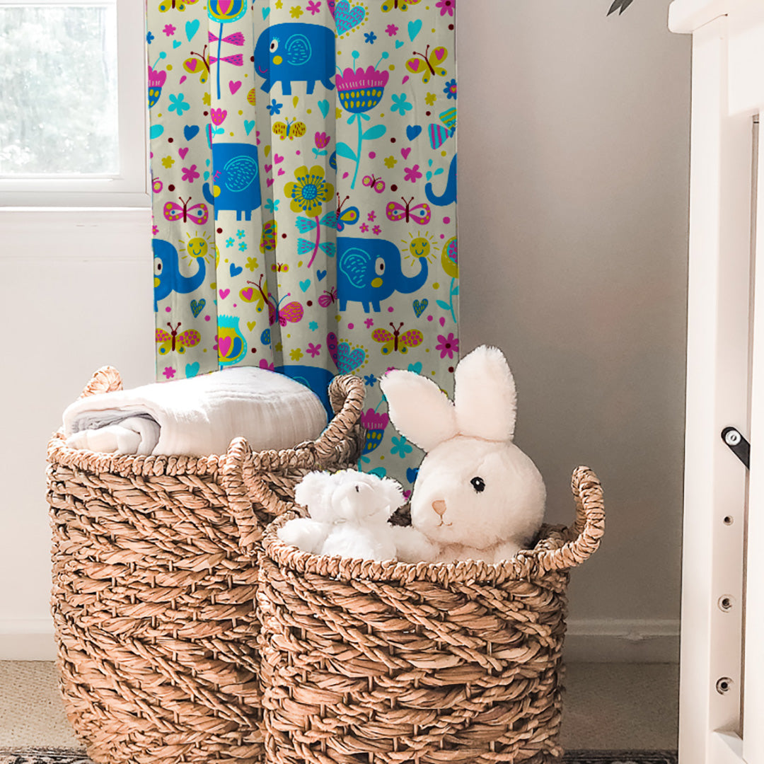 Elephant Joyride Kids Tan Beige Heavy Satin Room Darkening Curtains Set Of 2 - (DS159B)