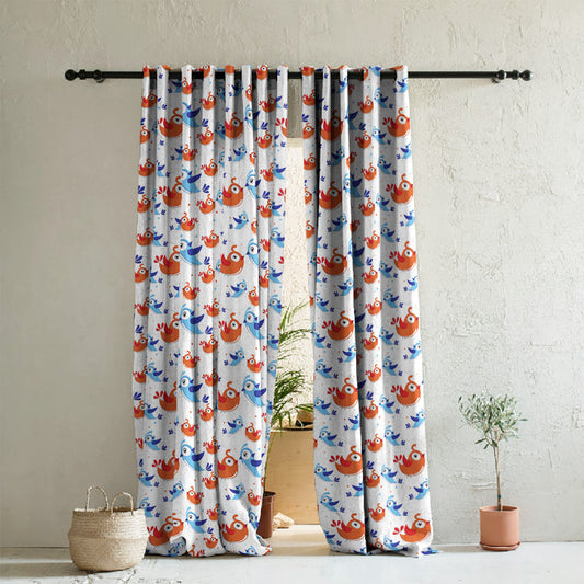 Birds of Joy Kids Red Heavy Satin Room Darkening Curtains Set Of 2 - (DS166A)