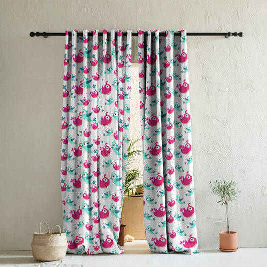 Birds of Joy Kids Pink Heavy Satin Room Darkening Curtains Set Of 2 - (DS166B)