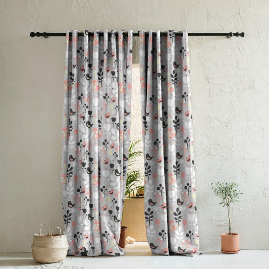 Fox and Feather Fiesta Kids Grey Heavy Satin Room Darkening Curtains Set Of 2 - (DS169A)