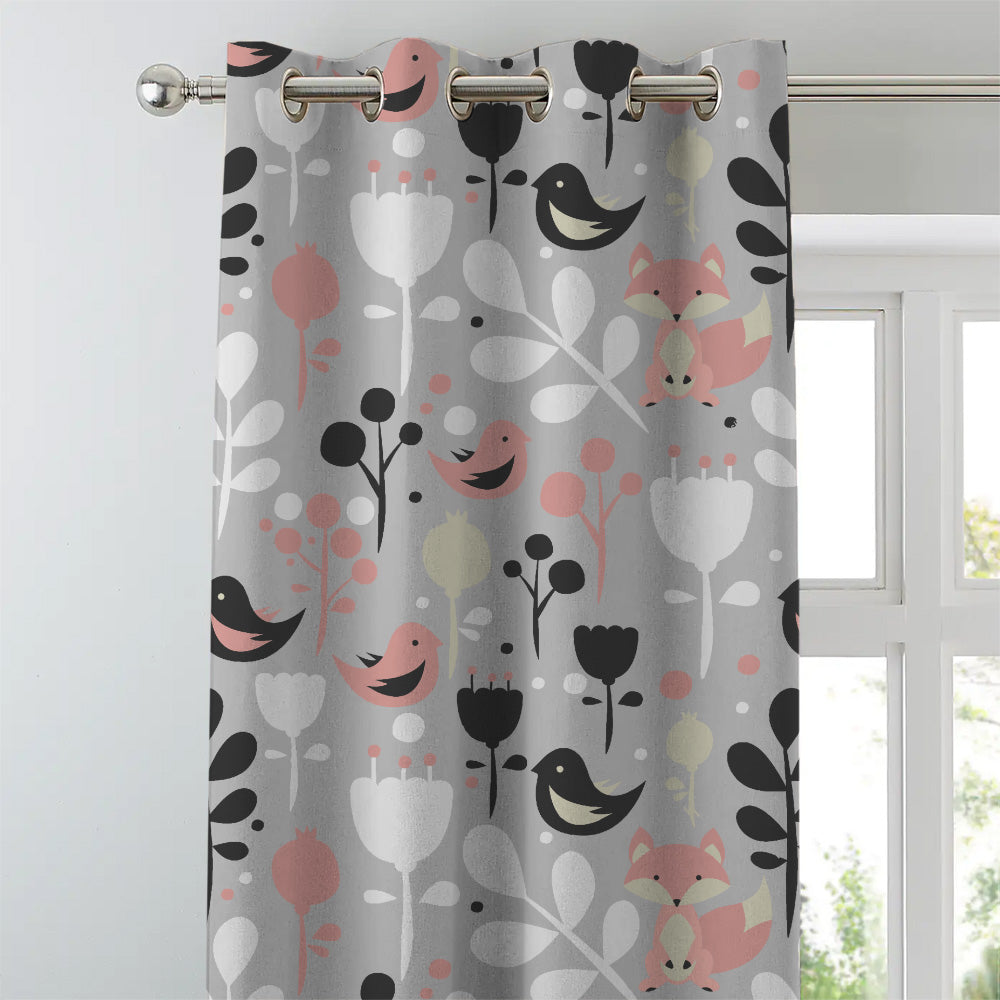 Fox and Feather Fiesta Kids Grey Heavy Satin Room Darkening Curtains Set Of 2 - (DS169A)
