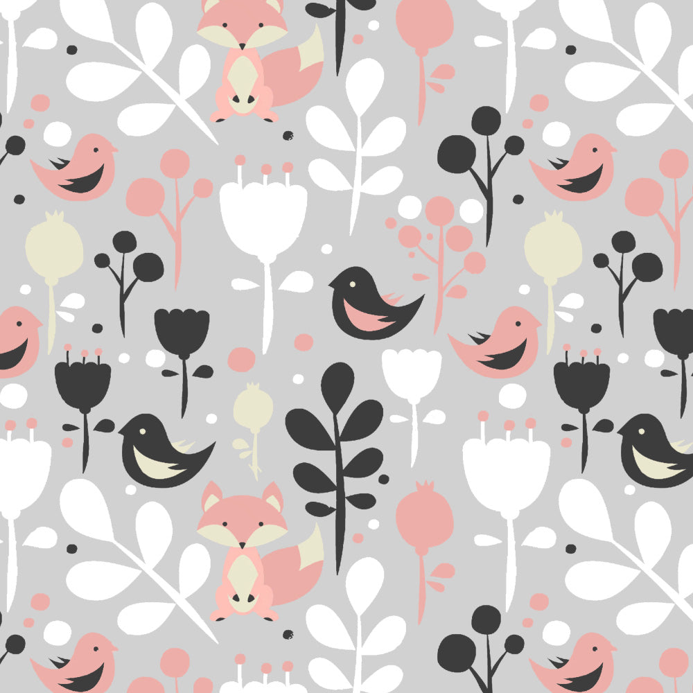 Fox and Feather Fiesta Kids Grey Heavy Satin Room Darkening Curtains Set Of 2 - (DS169A)