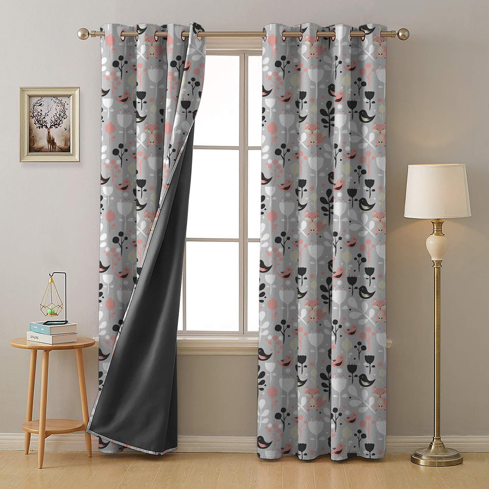 Fox and Feather Fiesta Kids Grey Heavy Satin Room Darkening Curtains Set Of 2 - (DS169A)