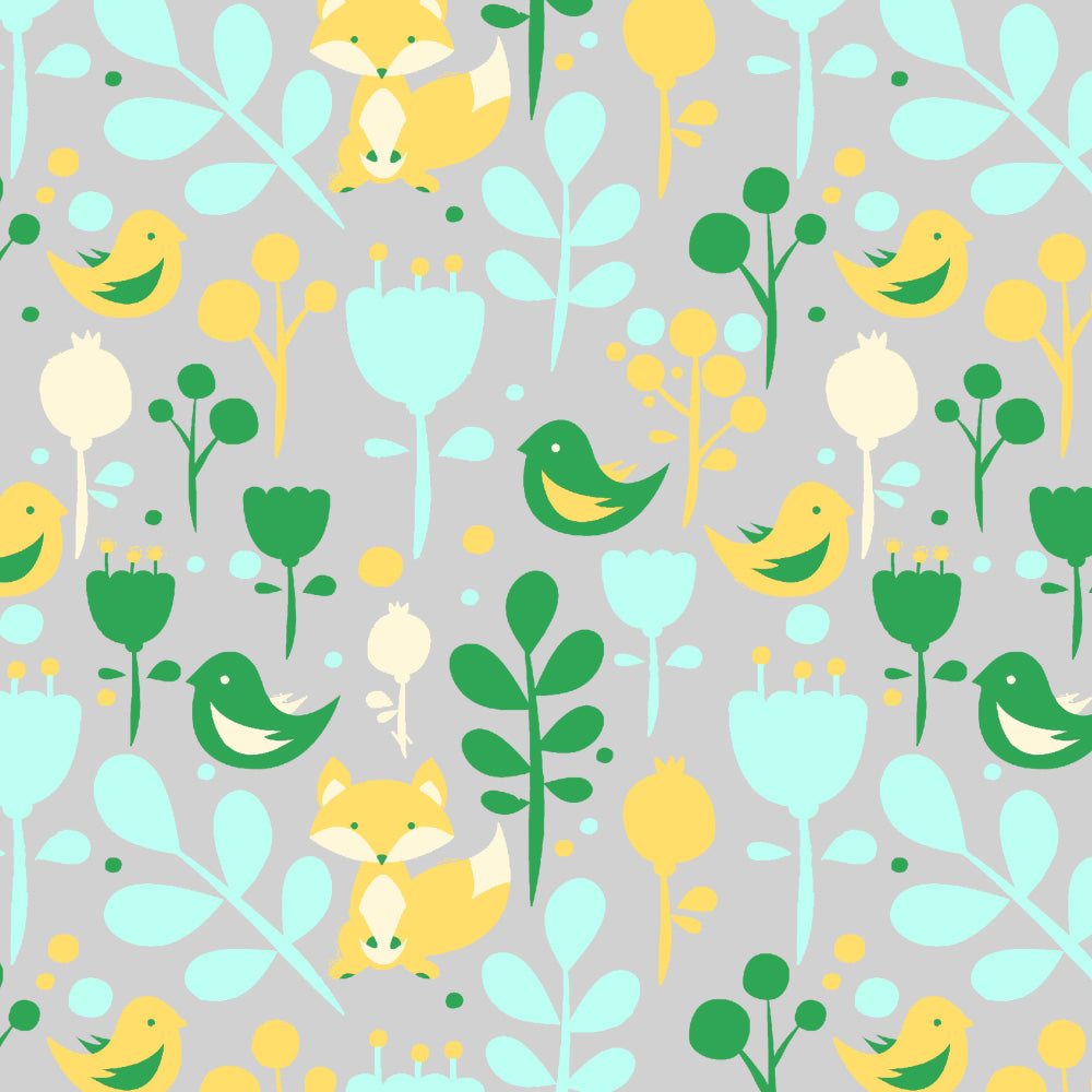 Fox and Feather Fiesta Kids Green Heavy Satin Room Darkening Curtains Set Of 2 - (DS169B)