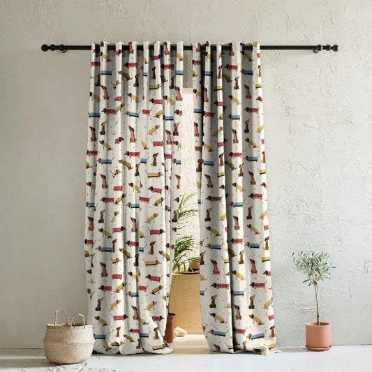 Playful Pups Kids Tan Beige Heavy Satin Room Darkening Curtains Set Of 2 - (DS183A)