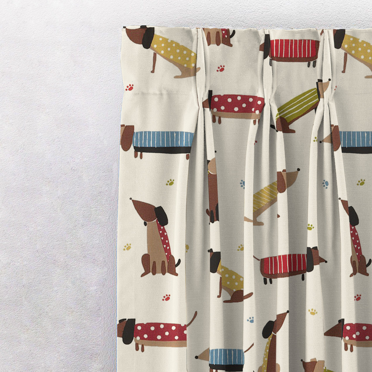 Playful Pups Kids Tan Beige Heavy Satin Room Darkening Curtains Set Of 2 - (DS183A)