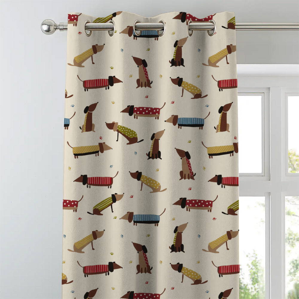 Playful Pups Kids Tan Beige Heavy Satin Room Darkening Curtains Set Of 2 - (DS183A)