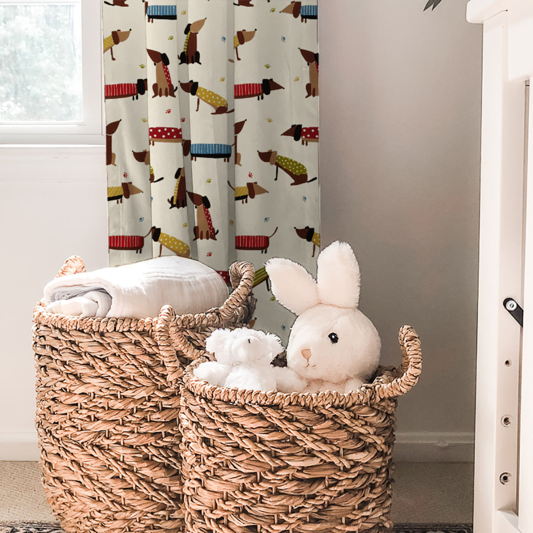 Playful Pups Kids Tan Beige Heavy Satin Room Darkening Curtains Set Of 2 - (DS183A)