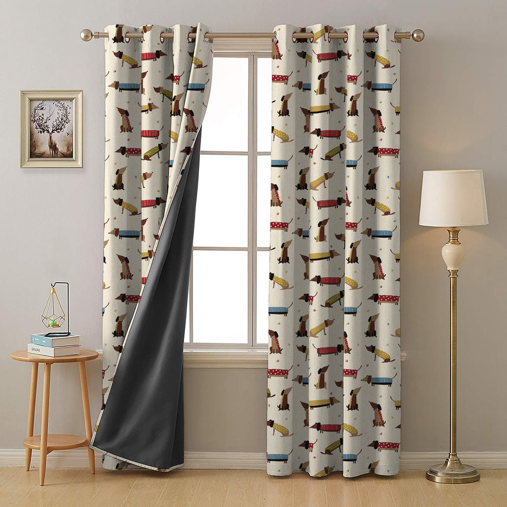 Playful Pups Kids Tan Beige Heavy Satin Room Darkening Curtains Set Of 2 - (DS183A)
