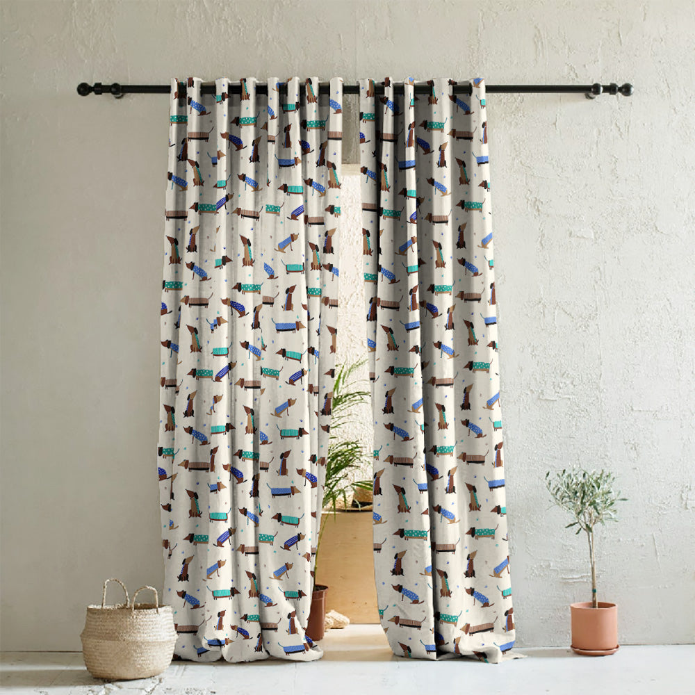 Playful Pups Kids Tan Beige Heavy Satin Room Darkening Curtains Set Of 2 - (DS183B)