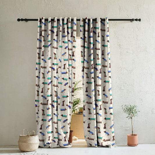 Playful Pups Kids Tan Beige Heavy Satin Room Darkening Curtains Set Of 2 - (DS183B)