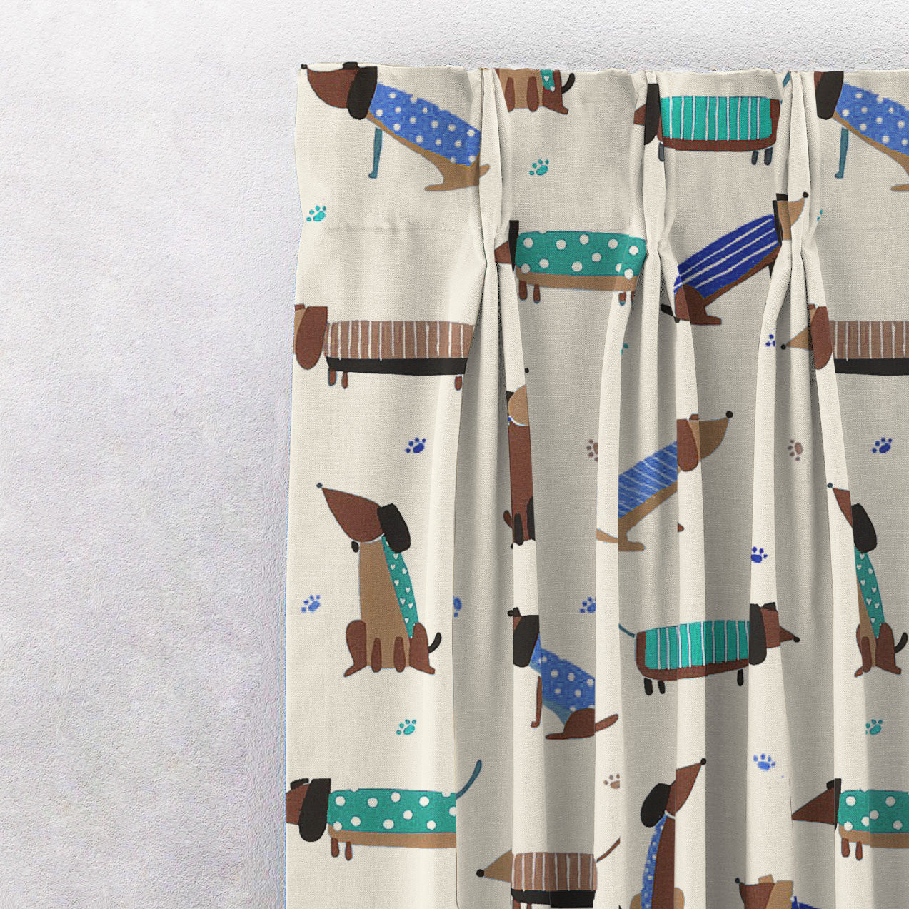 Playful Pups Kids Tan Beige Heavy Satin Room Darkening Curtains Set Of 2 - (DS183B)