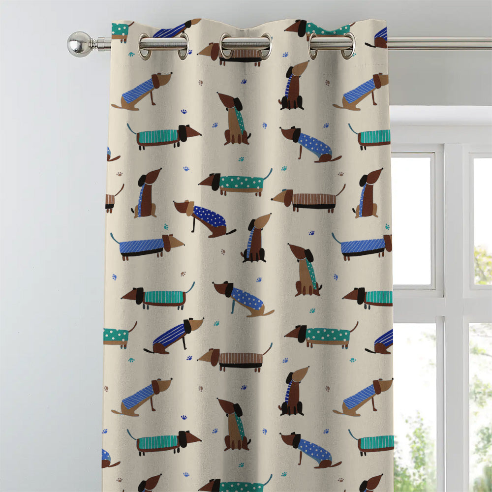 Playful Pups Kids Tan Beige Heavy Satin Room Darkening Curtains Set Of 2 - (DS183B)