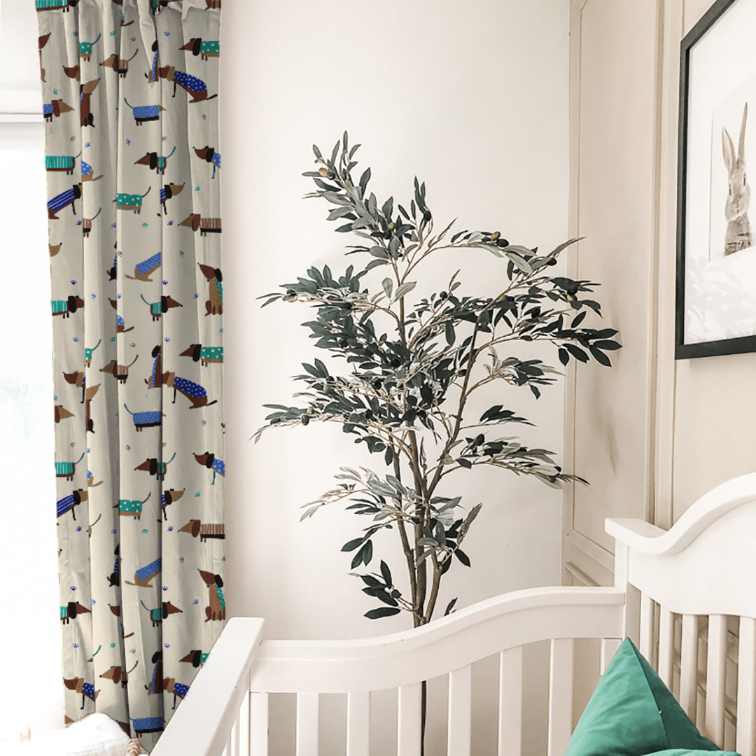 Playful Pups Kids Tan Beige Heavy Satin Room Darkening Curtains Set Of 2 - (DS183B)