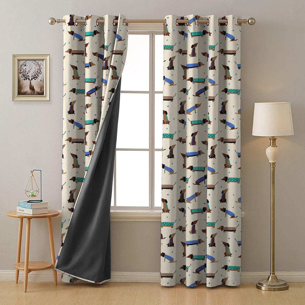 Playful Pups Kids Tan Beige Heavy Satin Room Darkening Curtains Set Of 2 - (DS183B)