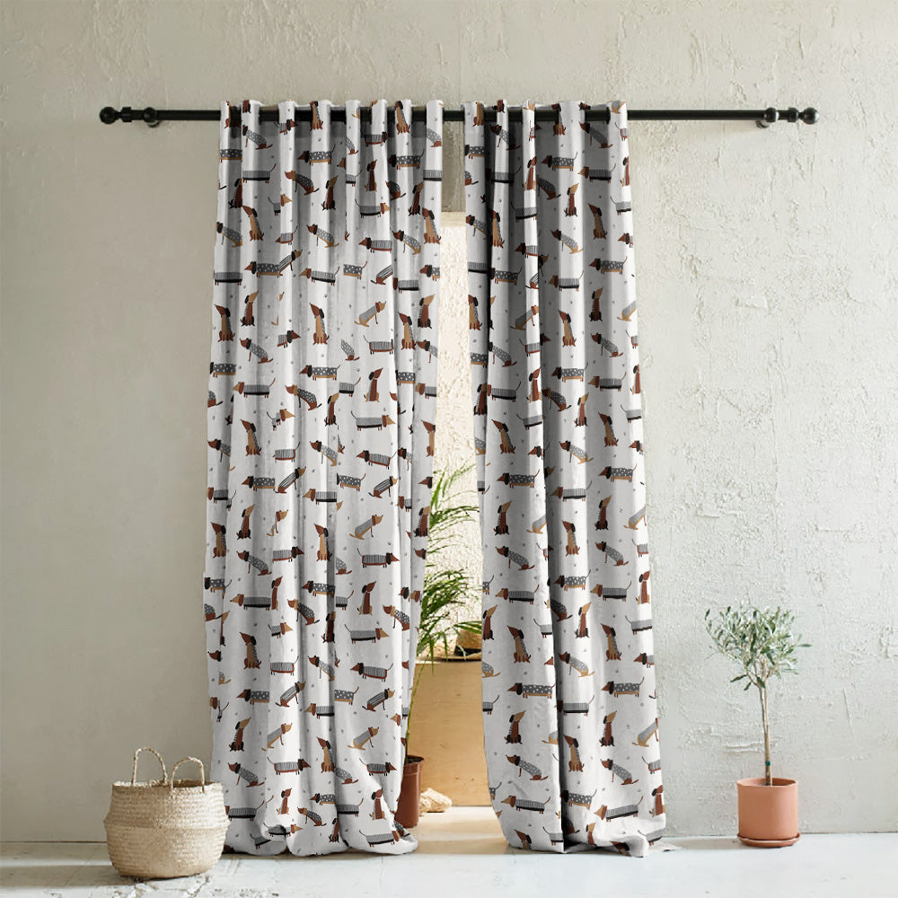 Playful Pups Kids Light Grey Heavy Satin Room Darkening Curtains Set Of 2 - (DS183C)