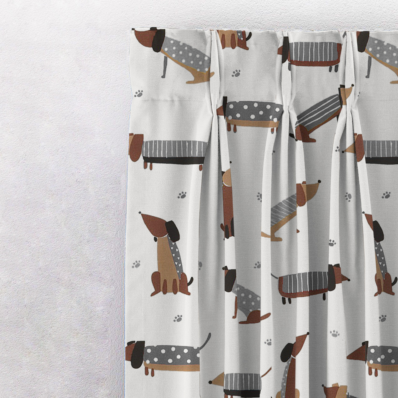 Playful Pups Kids Light Grey Heavy Satin Room Darkening Curtains Set Of 2 - (DS183C)