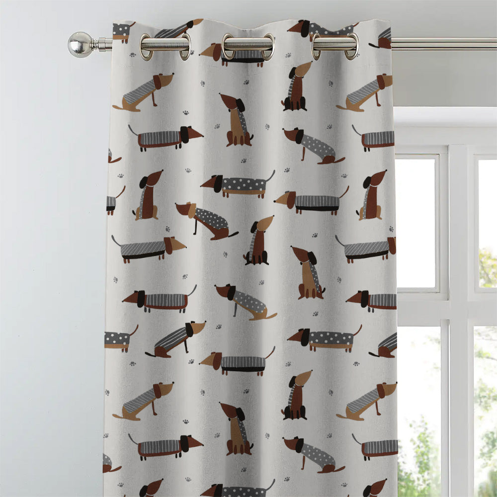 Playful Pups Kids Light Grey Heavy Satin Room Darkening Curtains Set Of 2 - (DS183C)