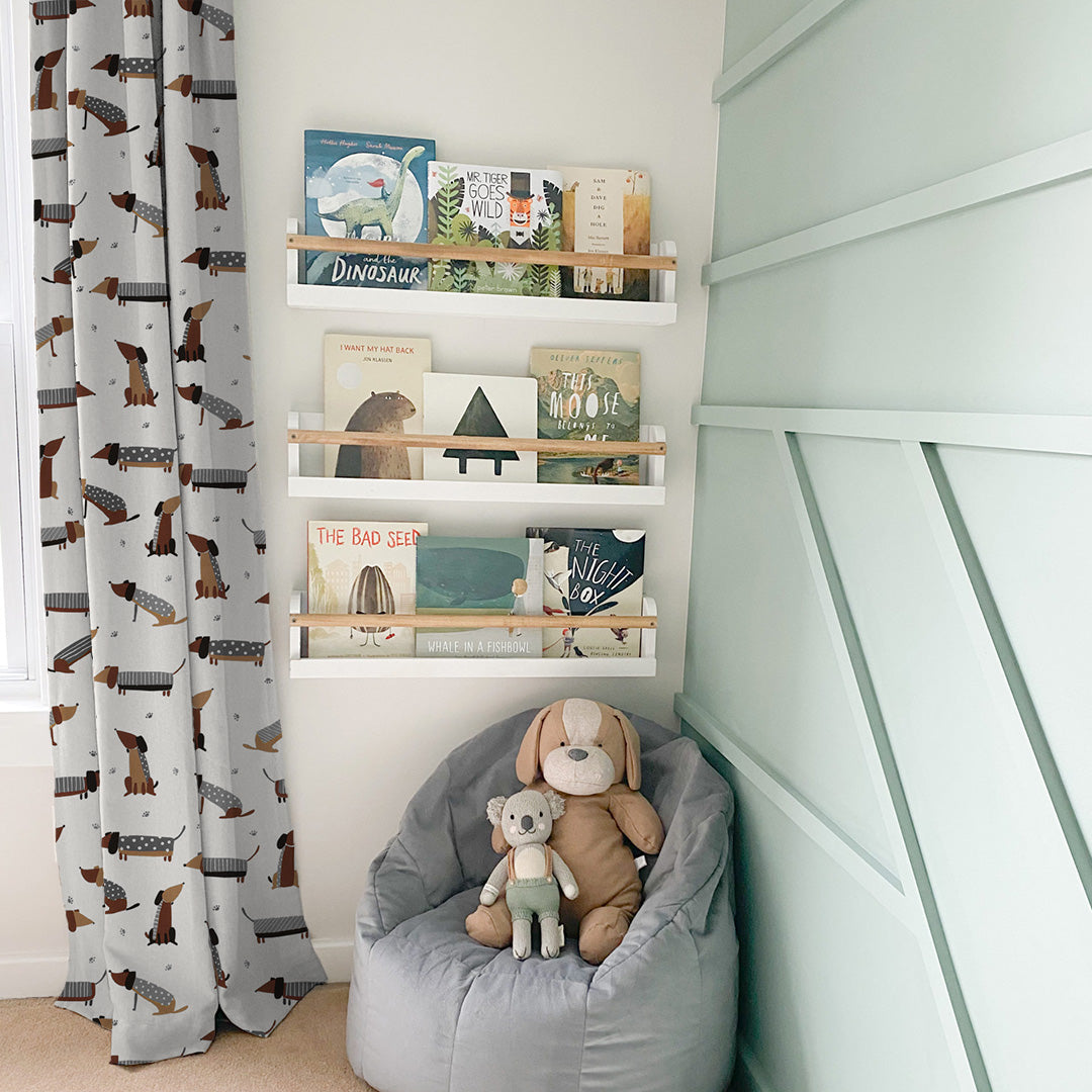 Playful Pups Kids Light Grey Heavy Satin Room Darkening Curtains Set Of 2 - (DS183C)