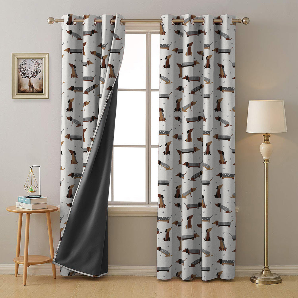 Playful Pups Kids Light Grey Heavy Satin Room Darkening Curtains Set Of 2 - (DS183C)