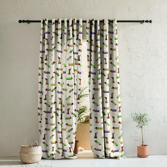 Playful Pups Kids Tan Beige Heavy Satin Room Darkening Curtains Set Of 2 - (DS183D)