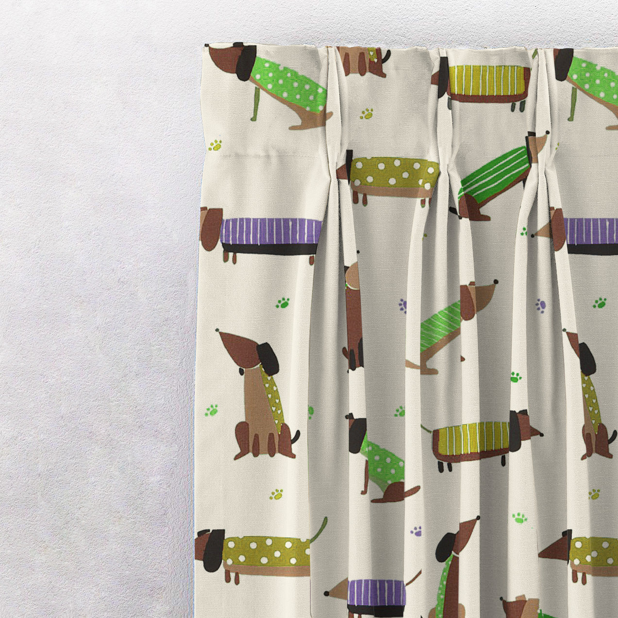 Playful Pups Kids Tan Beige Heavy Satin Room Darkening Curtains Set Of 2 - (DS183D)