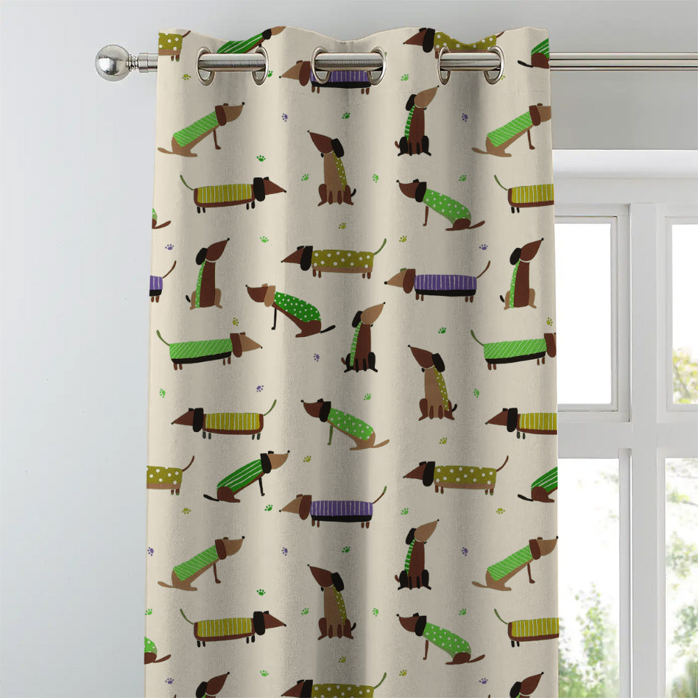 Playful Pups Kids Tan Beige Heavy Satin Room Darkening Curtains Set Of 2 - (DS183D)