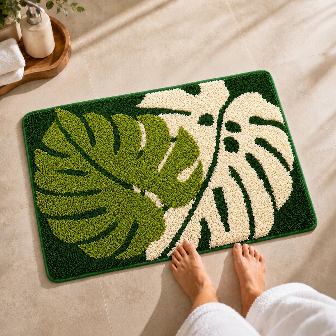 Two Leaf Green Bathroom Mat