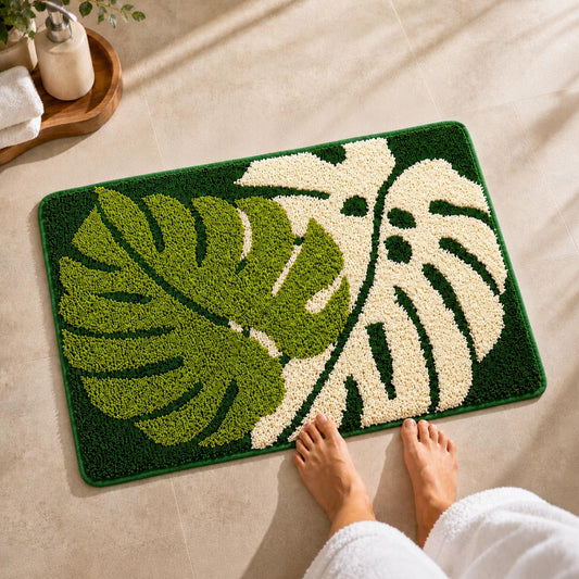 Two Leaf Green Bathroom Mat