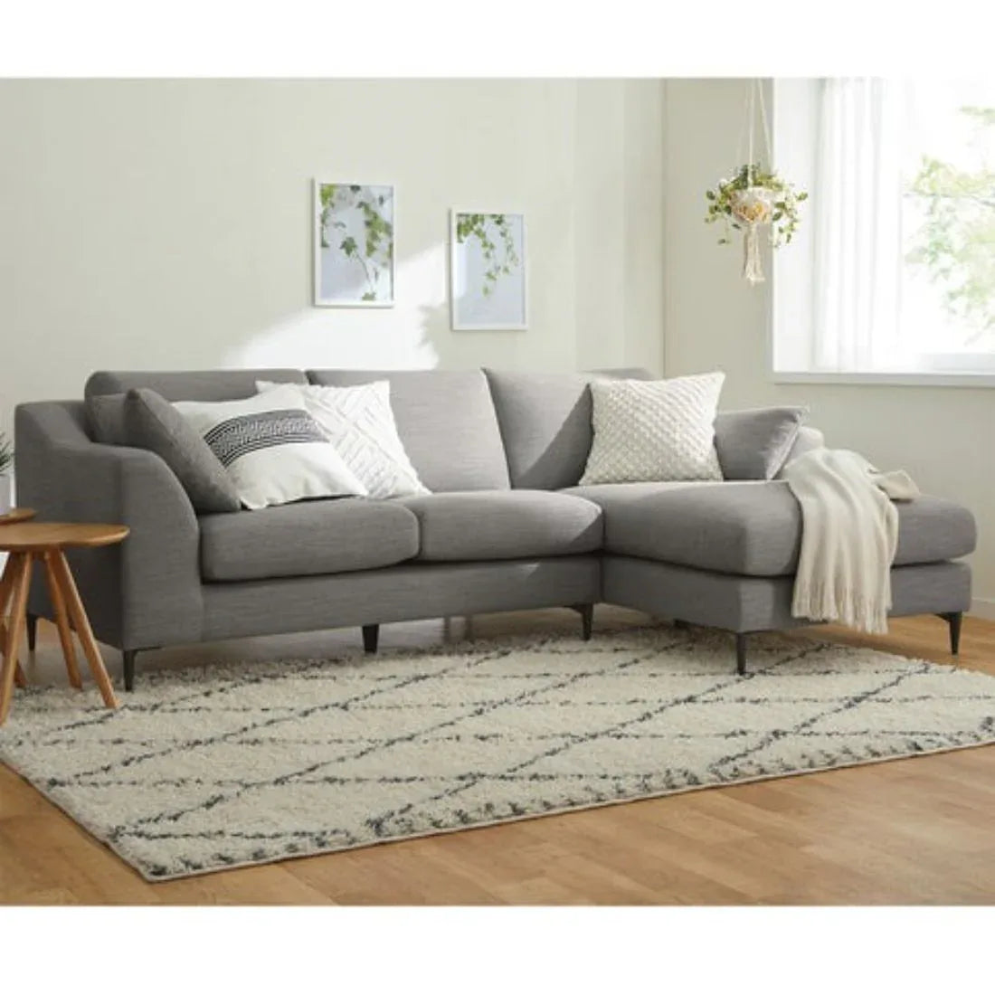 Flora 4 Seater L Shape Fabric Sofa For Living Room
