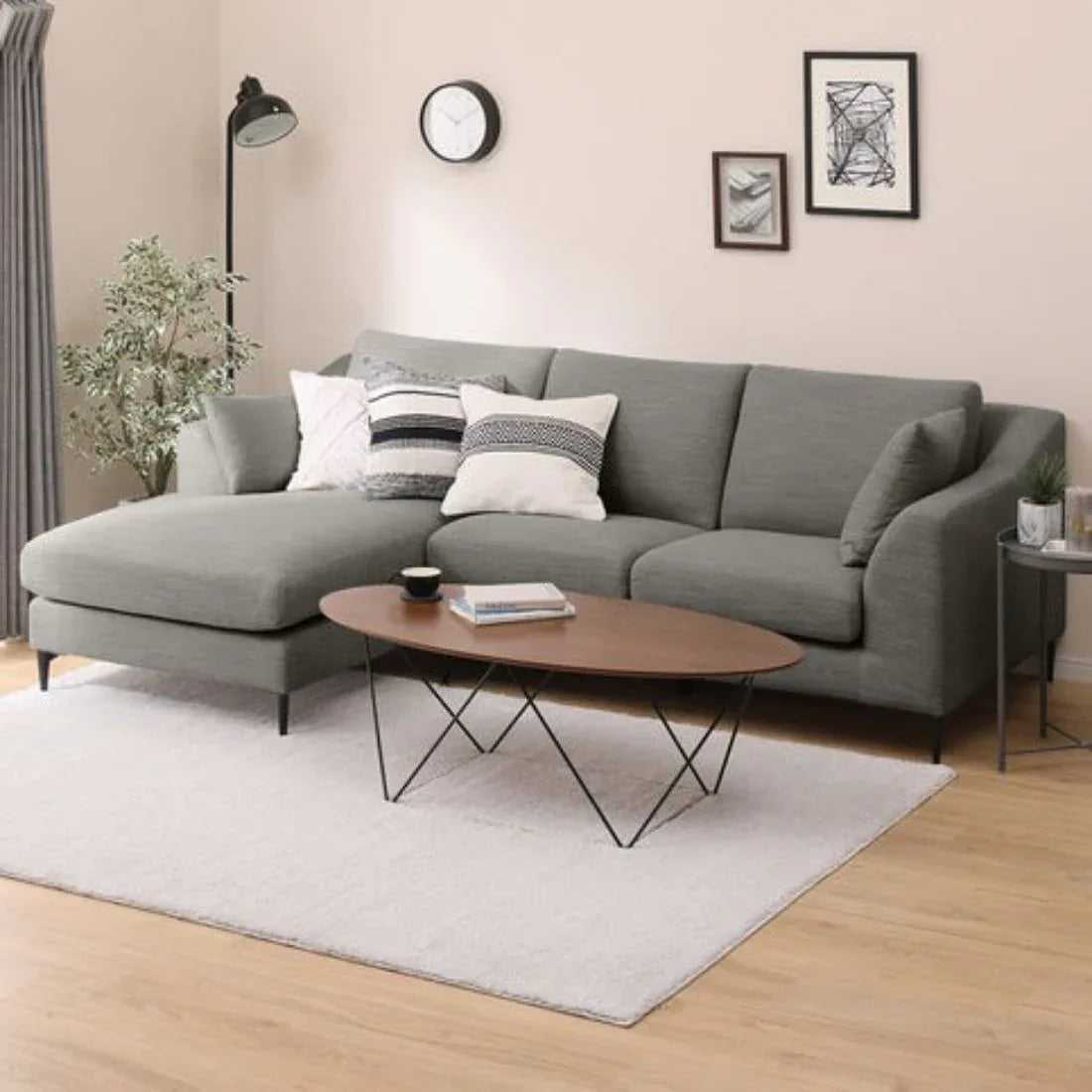 Flora 4 Seater L Shape Fabric Sofa For Living Room