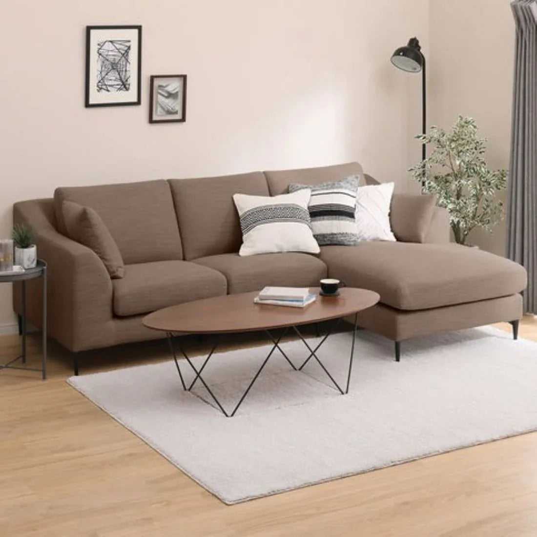 Flora 4 Seater L Shape Fabric Sofa For Living Room