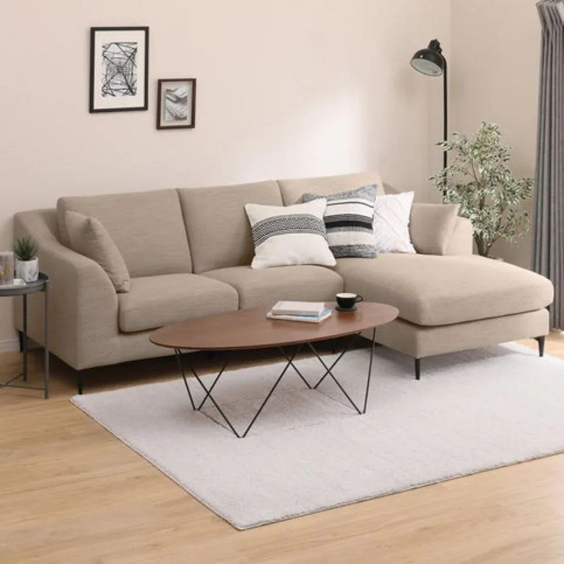Flora 4 Seater L Shape Fabric Sofa For Living Room