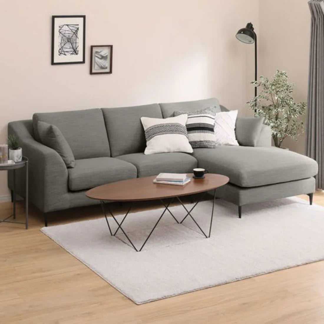 Flora 4 Seater L Shape Fabric Sofa For Living Room