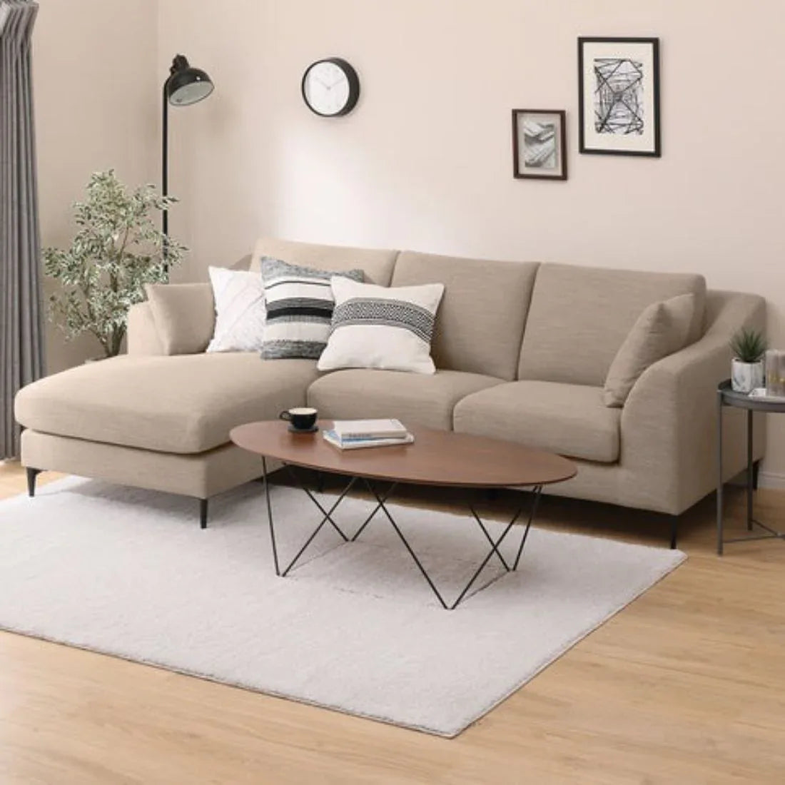 Flora 4 Seater L Shape Fabric Sofa For Living Room