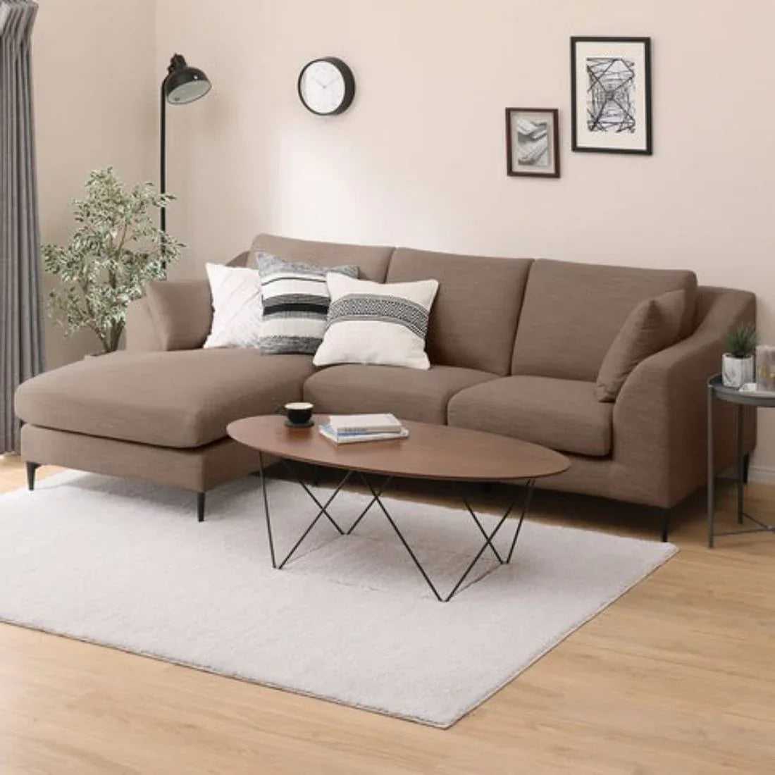 Flora 4 Seater L Shape Fabric Sofa For Living Room
