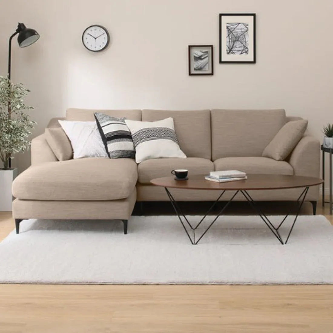 Flora 4 Seater L Shape Fabric Sofa For Living Room