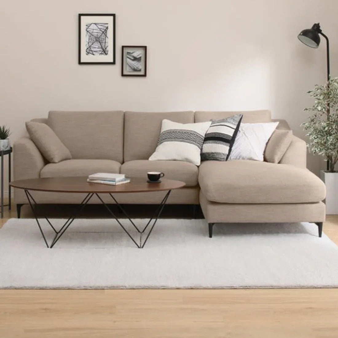 Flora 4 Seater L Shape Fabric Sofa For Living Room