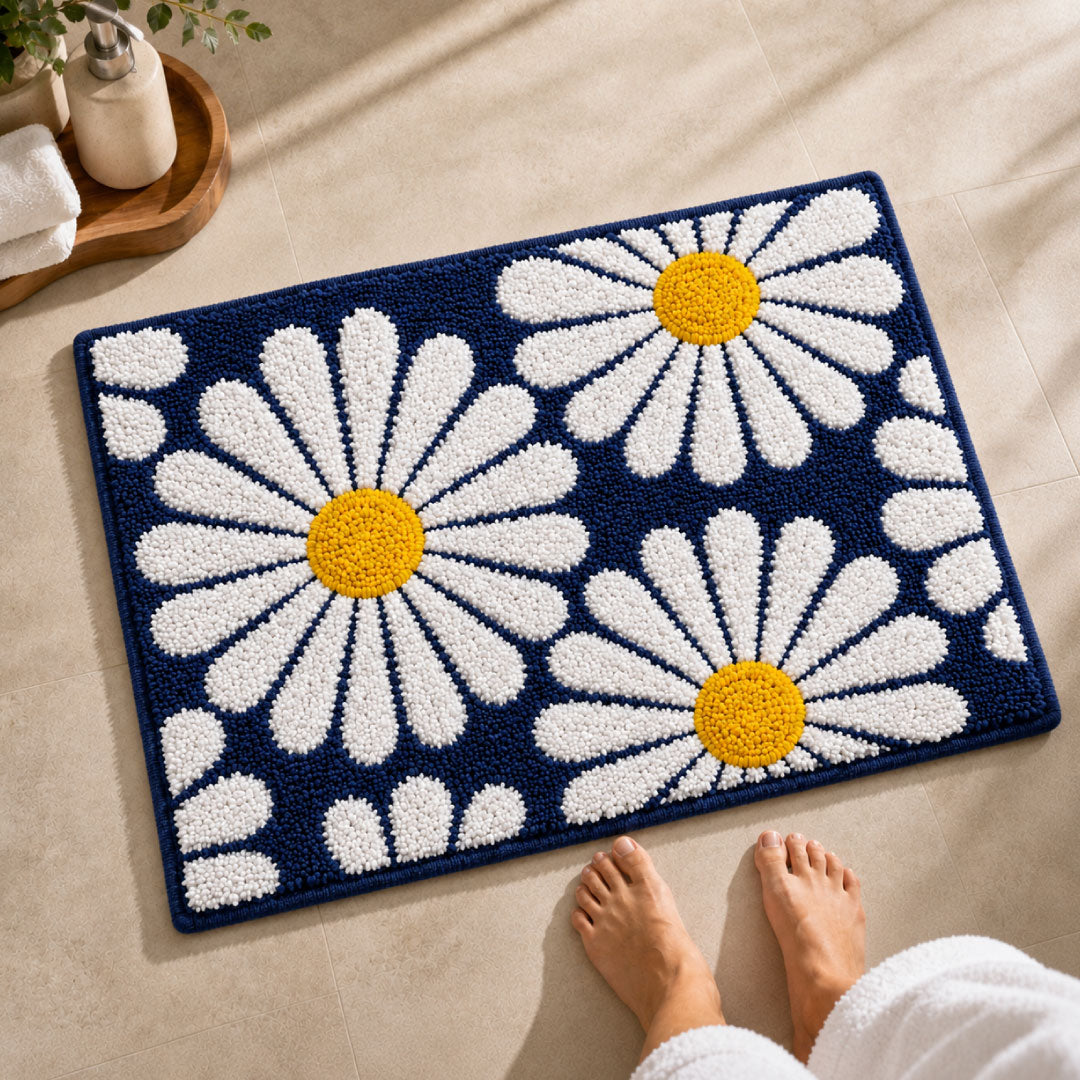 Flower Blue Bathroom Mat