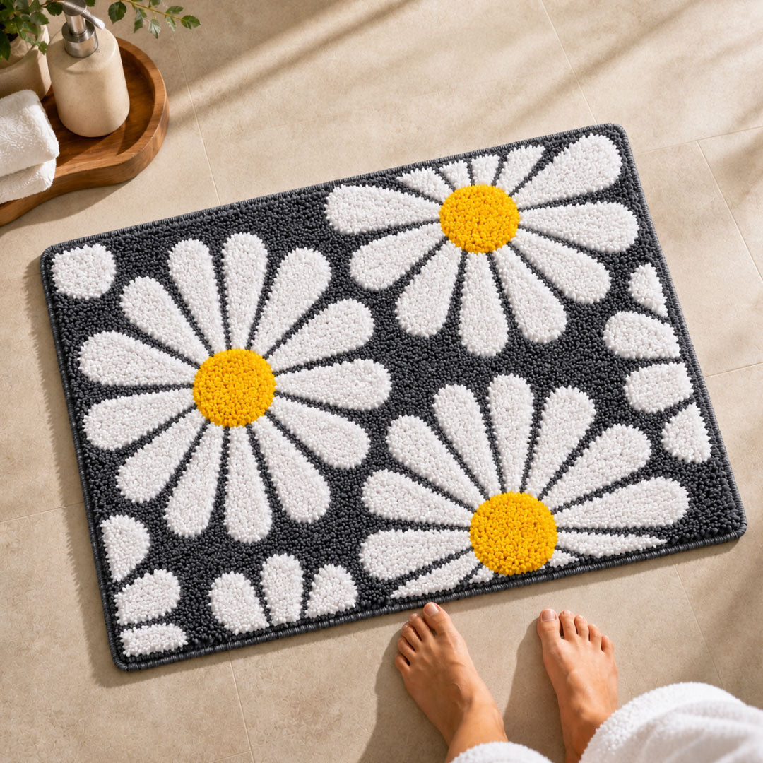 Flower Grey Bathroom Mat