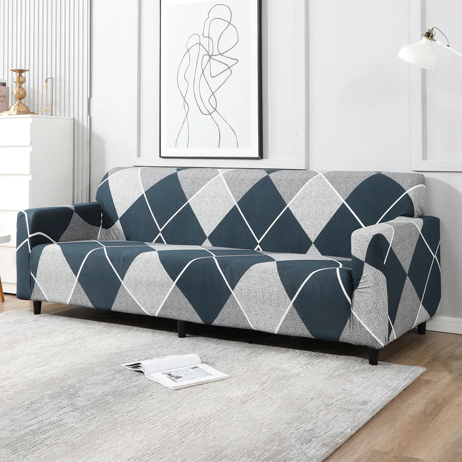 Checkerplaid Blue - Luxury Quality Strechable & Dust-proof Sofa Cover