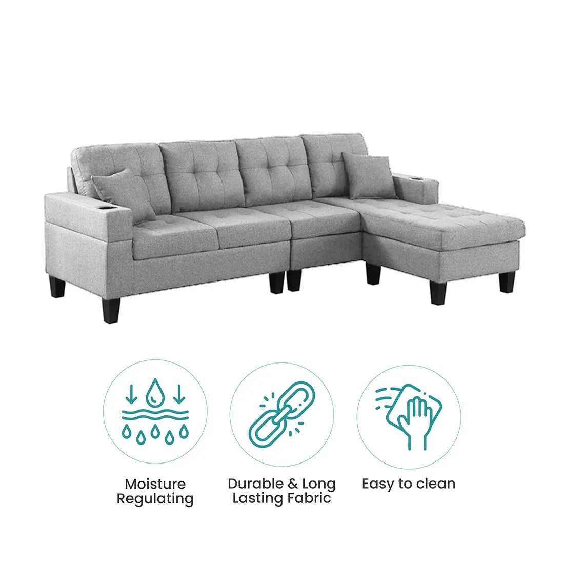 Madelyn 6 Seater Interchangeable L Shape Fabric Sofa For Living Room | Bedroom | Office