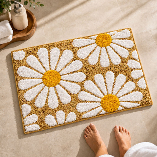 Flower Beige Bathroom Mat