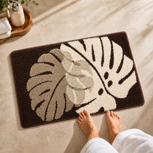Two Leaf Brown Bathroom Mat