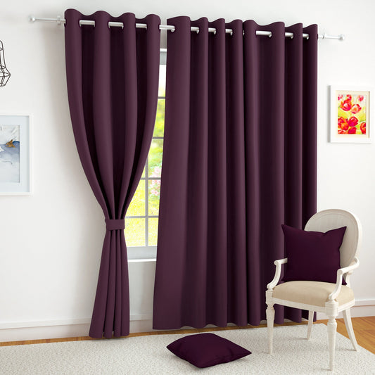 2 Pcs Purple Blackout Faux Silk Room Darkening Window/Door/Semi Long Door/Long Door Curtains