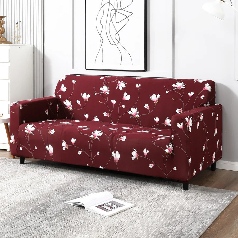 Floral Maroon - Luxury Quality Strechable & Dust-proof Sofa Cover