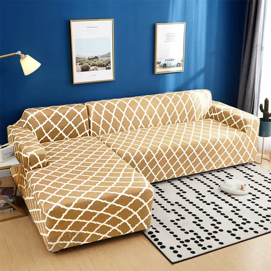L Shape Sofa Cover- Beige Diamond - Luxury Quality Strechable & Dust-proof Sofa Cover