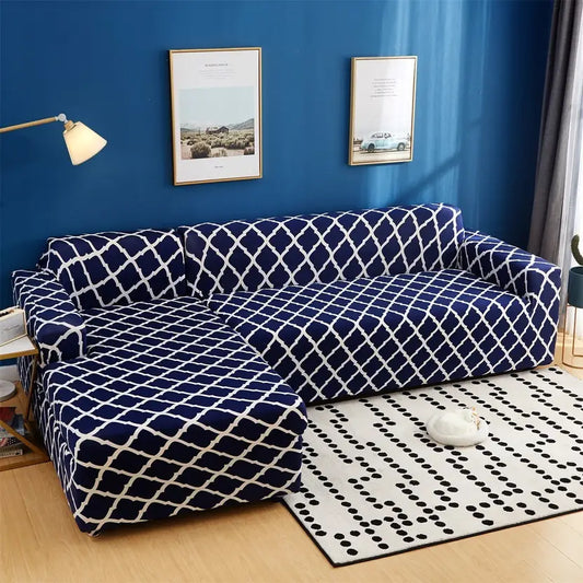 L Shape Sofa Cover-Blue Diamond - Luxury Quality Strechable & Dust-proof Sofa Cover