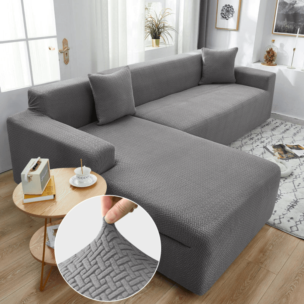 2026 L Shape Polar Fleece Sofa Cover : Grey