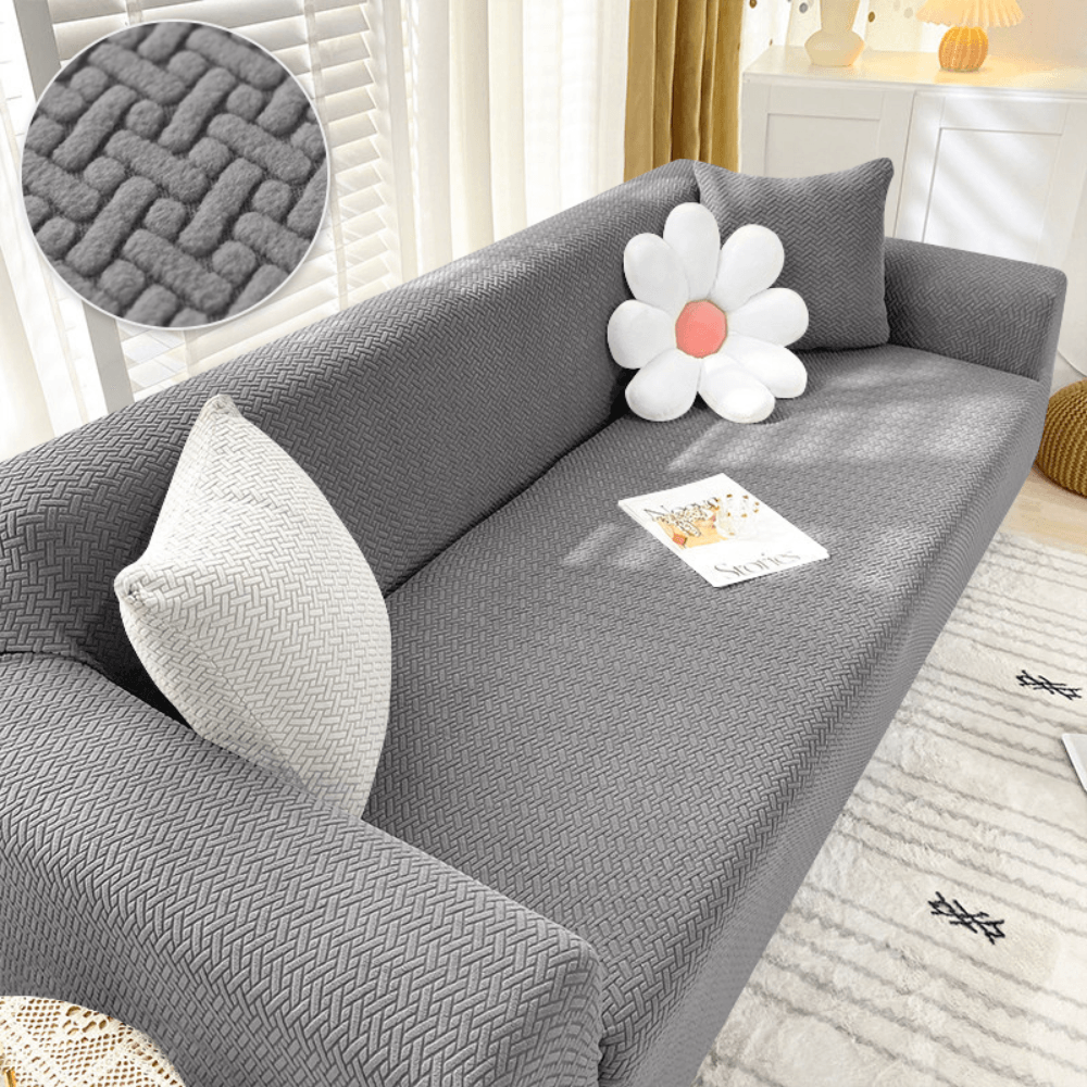 2026 L Shape Polar Fleece Sofa Cover : Grey